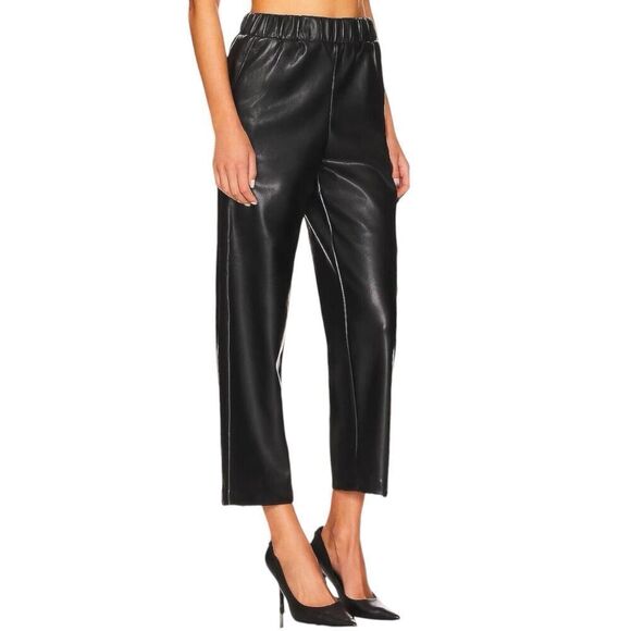 Blank NYC Pants WMNS S Black Faux Leather Cropped Straight Pockets Elastic Waist - Picture 8 of 15
